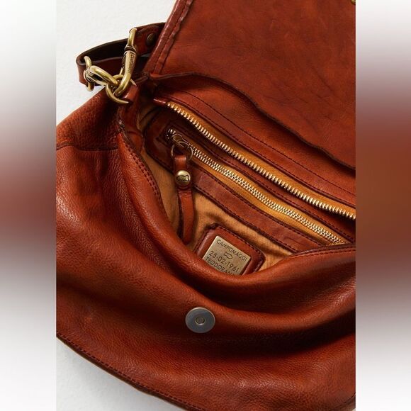 Campomaggi x Free People Salvatore Shearling Trim Leather Shoulder Bag in Cognac - Picture 5 of 15